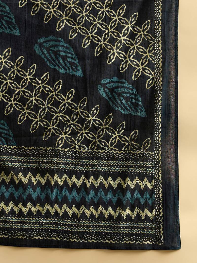 Teal blue Ethnic Motifs Printed  Cotton Kurta with Trouser & Dupatta