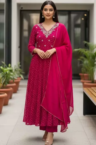 Women Ethnic Motifs Printed Panelled Thread Work Kurta with Trousers & With Dupatta