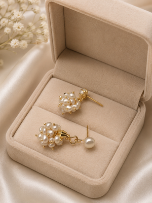 Freshwater pearl cluster drop earrings with gold-tone studs 1