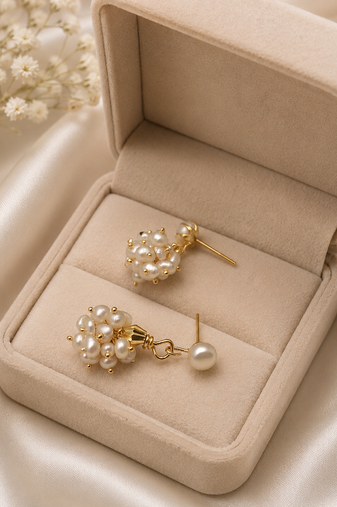 Freshwater pearl cluster drop earrings with gold-tone studs