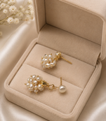 Freshwater pearl cluster drop earrings with gold-tone studs