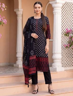 Women Ethnic Motifs Printed Regular  Cotton Kurta with Trousers & With Dupatta 2