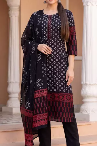 Women Ethnic Motifs Printed Regular  Cotton Kurta with Trousers & With Dupatta