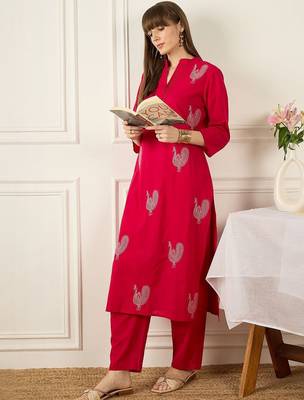 Floral Printed Thread Work  Cotton Kurta With Palazzos 1