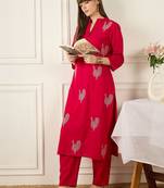 Floral Printed Thread Work  Cotton Kurta With Palazzos
