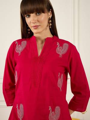 Floral Printed Thread Work  Cotton Kurta With Palazzos 2