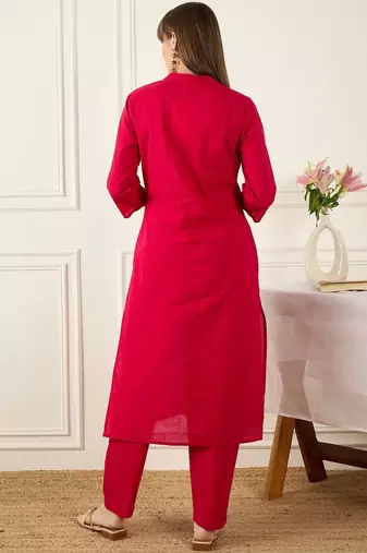 Floral Printed Thread Work Pure Cotton Kurta With Palazzos
