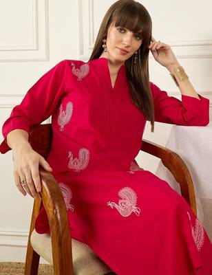 Floral Printed Thread Work  Cotton Kurta With Palazzos 6