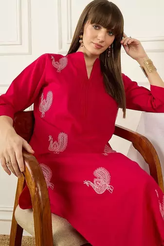 Floral Printed Thread Work Pure Cotton Kurta With Palazzos