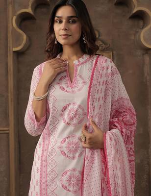 Women Ethnic Motifs Printed Regular  Cotton Kurta with Trousers & With Dupatta 1