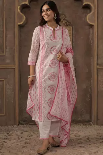 Women Ethnic Motifs Printed Regular  Cotton Kurta with Trousers & With Dupatta
