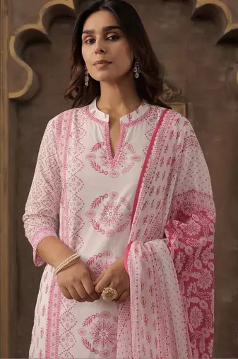 Women Ethnic Motifs Printed Regular  Cotton Kurta with Trousers & With Dupatta