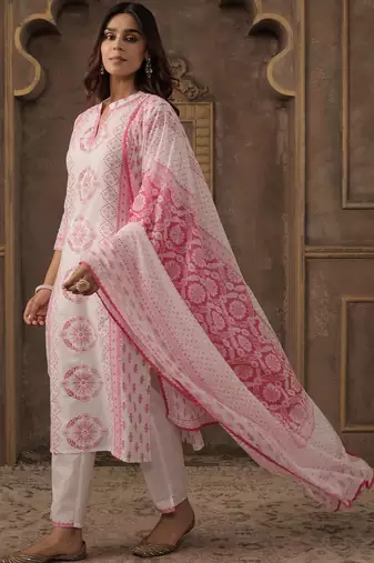 Women Ethnic Motifs Printed Regular  Cotton Kurta with Trousers & With Dupatta