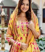 Women Printed Panelled Sequinned  Cotton Kurta with Trousers & With Dupatta