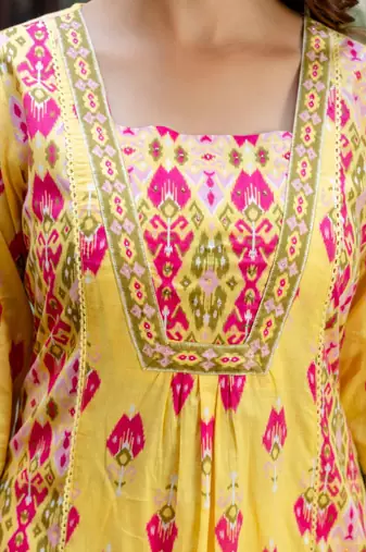 Women Printed Panelled Sequinned  Cotton Kurta with Trousers & With Dupatta