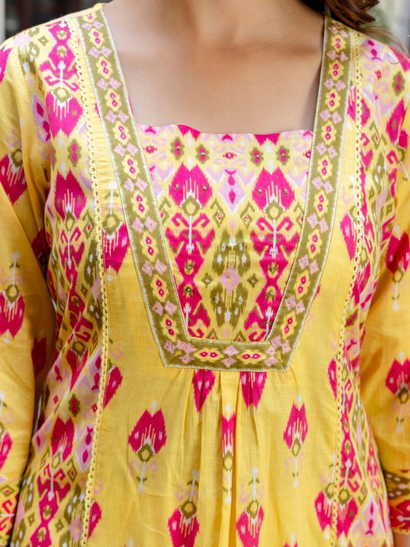 Women Printed Panelled Sequinned  Cotton Kurta with Trousers & With Dupatta