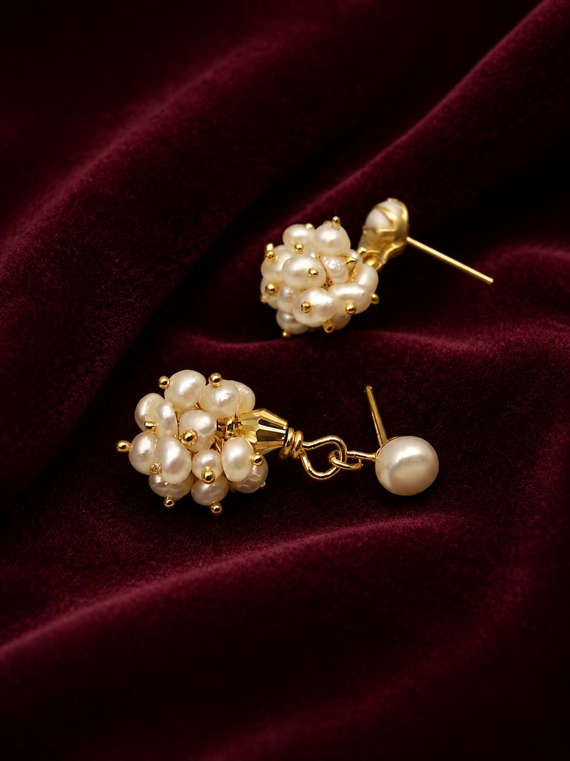 Freshwater pearl cluster drop earrings with gold-tone studs