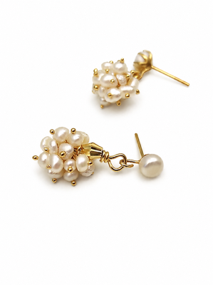 Freshwater pearl cluster drop earrings with gold-tone studs 3