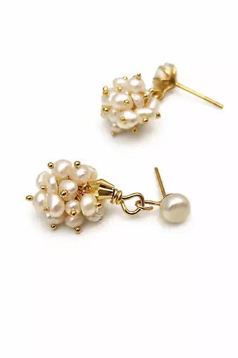 Freshwater pearl cluster drop earrings with gold-tone studs
