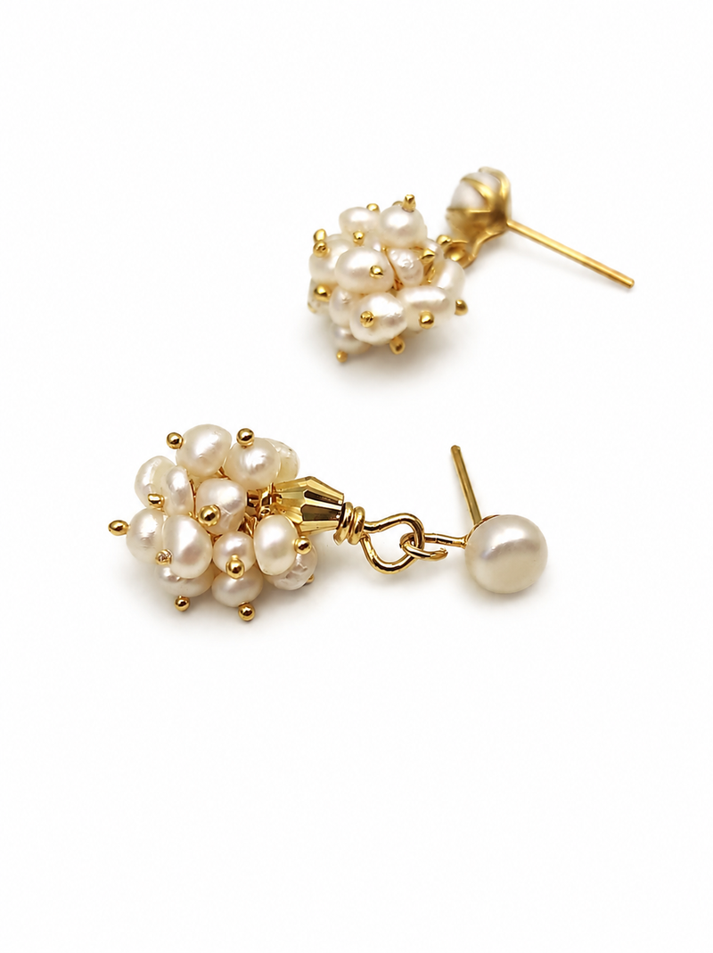 Freshwater pearl cluster drop earrings with gold-tone studs