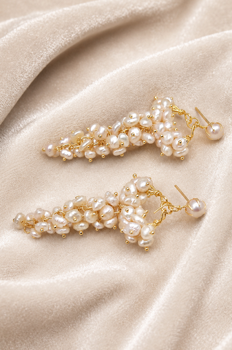 Freshwater baroque pearl cluster drop earrings, white