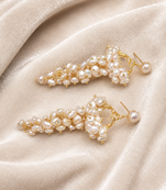 Freshwater baroque pearl cluster drop earrings, white