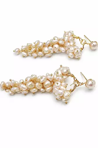 Freshwater baroque pearl cluster drop earrings, white
