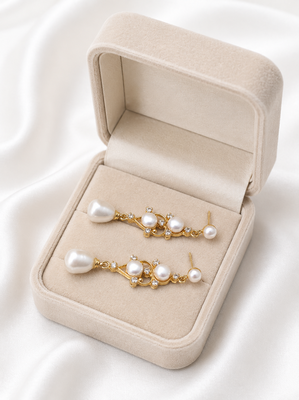 Pearl drop dangle earrings with crystal accents, gold tone 2