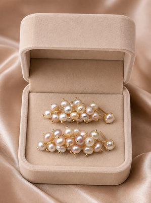 Freshwater pearl cluster drop earrings with gold-tone setting 1