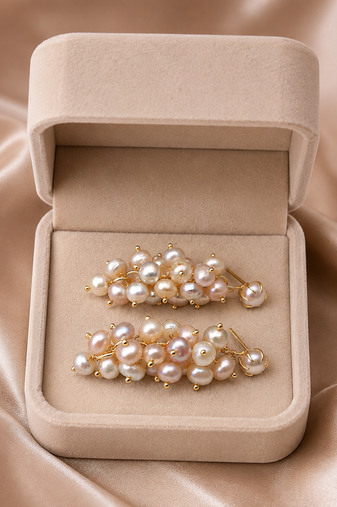 Freshwater pearl cluster drop earrings with gold-tone setting