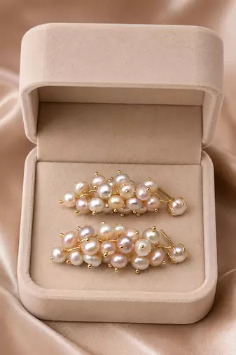 Freshwater pearl cluster drop earrings with gold-tone setting