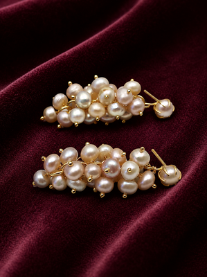 Freshwater pearl cluster drop earrings with gold-tone setting 2