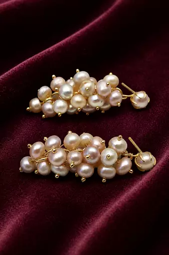 Freshwater pearl cluster drop earrings with gold-tone setting