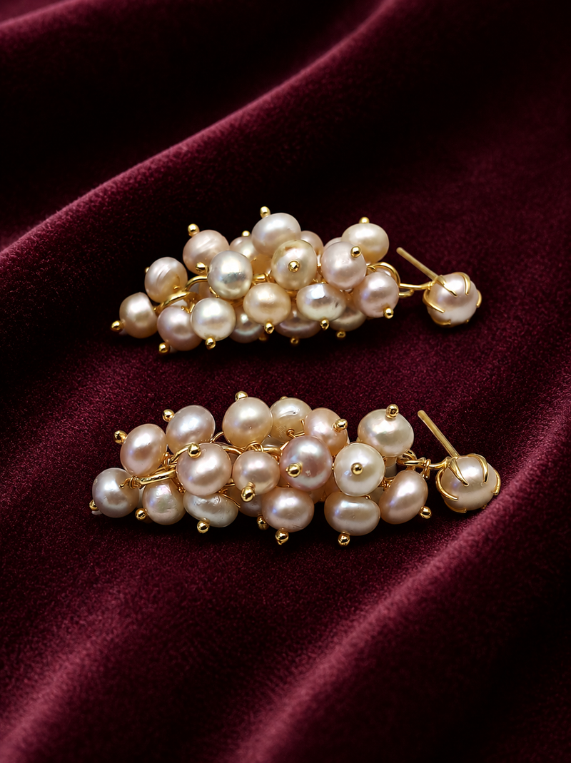 Freshwater pearl cluster drop earrings with gold-tone setting