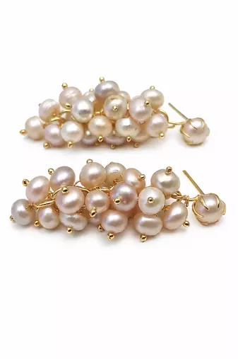 Freshwater pearl cluster drop earrings with gold-tone setting