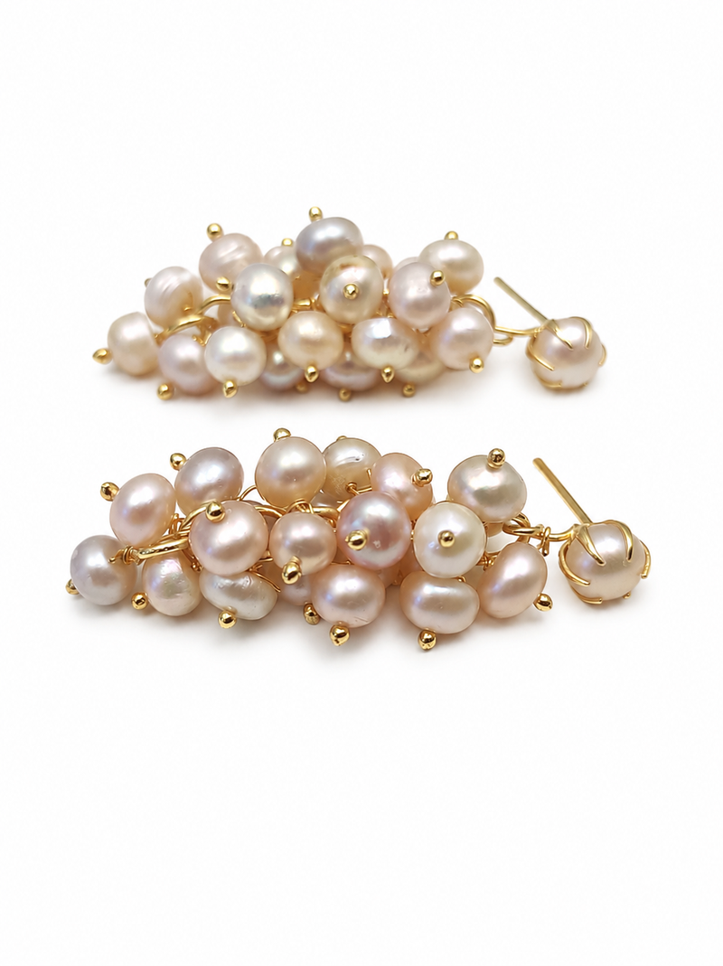 Freshwater pearl cluster drop earrings with gold-tone setting
