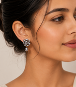 Grey baroque pearl cluster drop earrings with single pearl