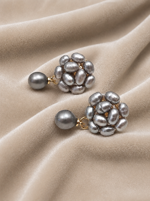 Grey baroque pearl cluster drop earrings with single pearl 2