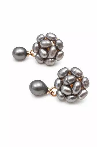 Grey baroque pearl cluster drop earrings with single pearl