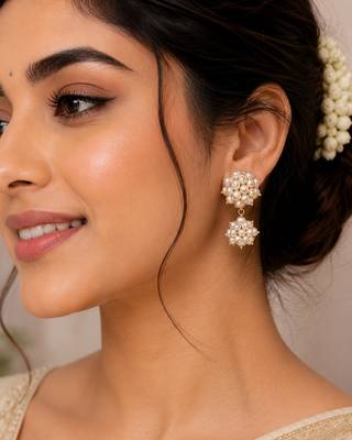 Freshwater pearl cluster drop earrings with gold accents 1