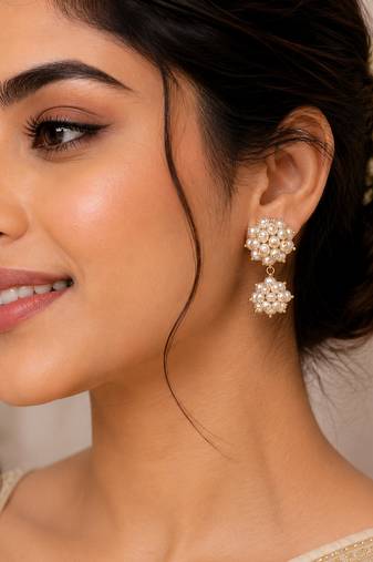Freshwater pearl cluster drop earrings with gold accents