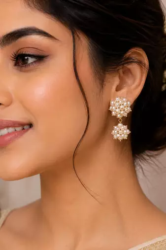 Freshwater pearl cluster drop earrings with gold accents