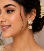 Freshwater pearl cluster drop earrings with gold accents