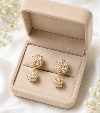 Freshwater pearl cluster drop earrings with gold accents 2