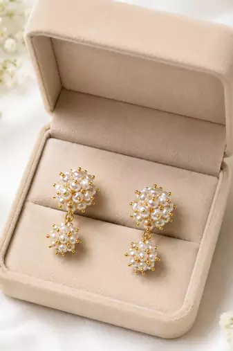 Freshwater pearl cluster drop earrings with gold accents