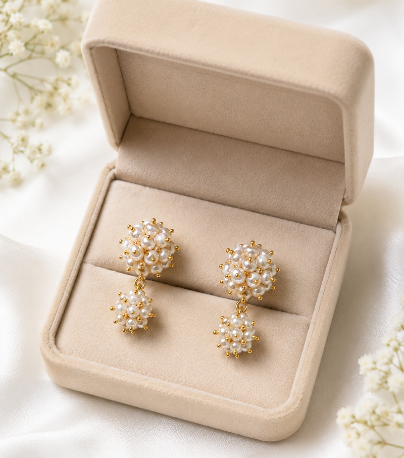 Freshwater pearl cluster drop earrings with gold accents