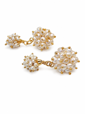 Freshwater pearl cluster drop earrings with gold accents 3