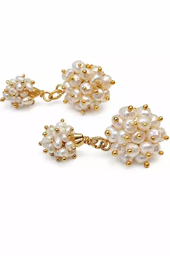 Freshwater pearl cluster drop earrings with gold accents