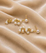 Natural freshwater pearl cluster drop earrings with gold-tone chain