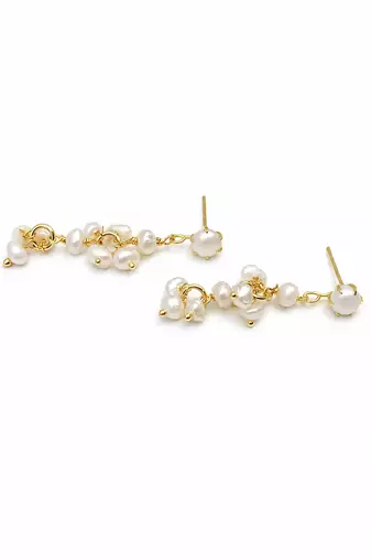 Natural freshwater pearl cluster drop earrings with gold-tone chain